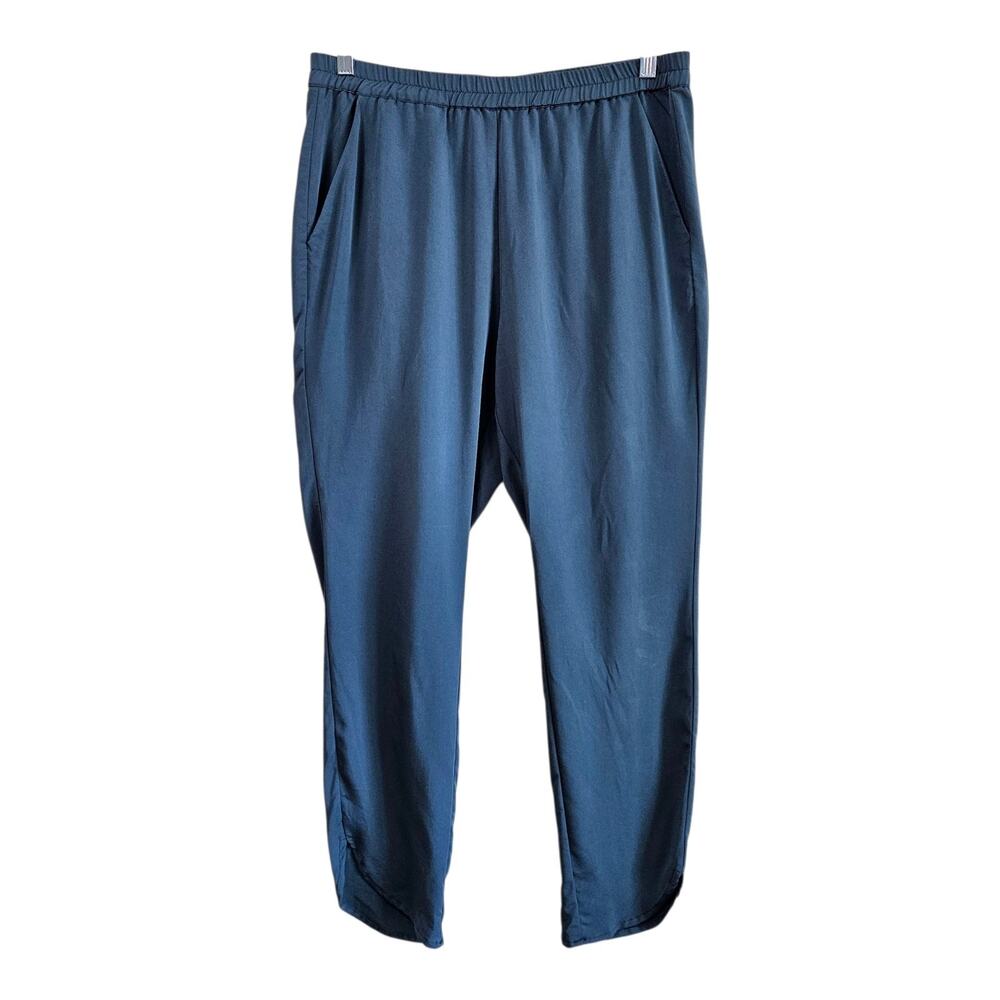 MARINE LAYER Women L Allison Pants Slate Blue Elastic Waist Petal Hem 31 x 27
